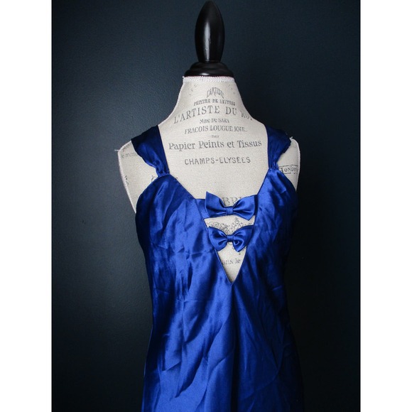 Josie Natori Blue Low Cut V Neck Bow Detail Chemise Lingerie Dress Size Medium - Picture 4 of 8